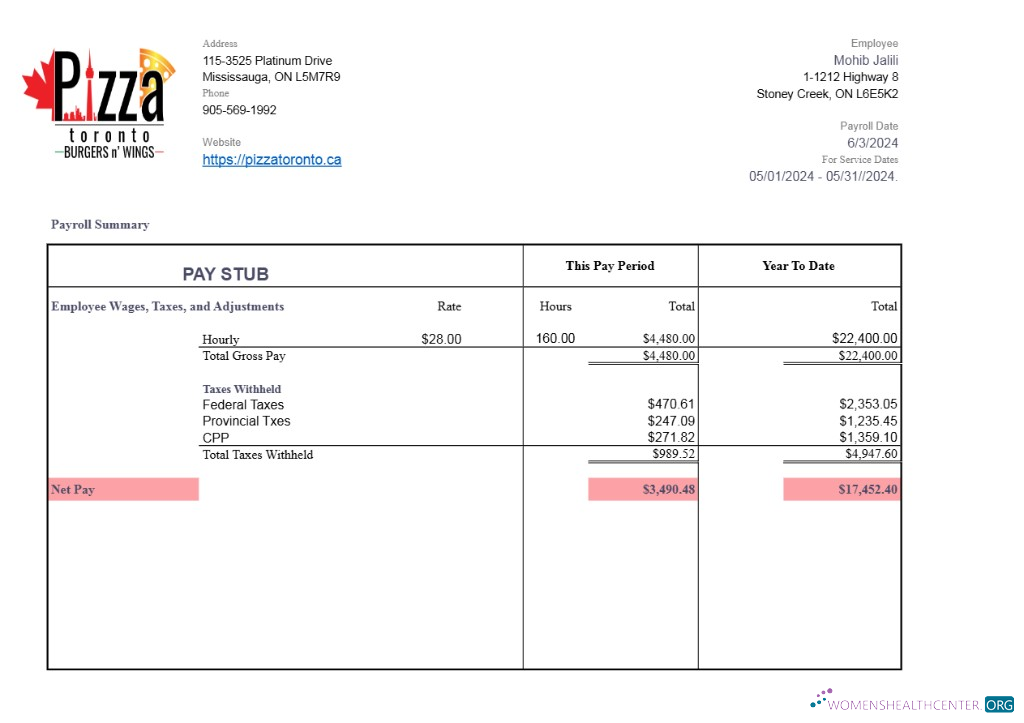 Download Pizza Toronto pay stub template in Word and PDF formats.pdf, 1 Photoshop template